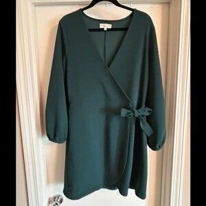 Madewell Texture & Thread Long-Sleeved Wrap Dress, L, Dark Green